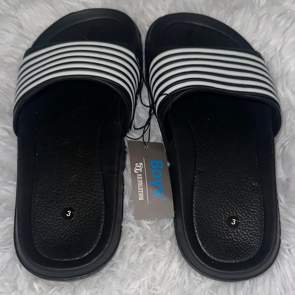Revolution Black Slides with White Stripes